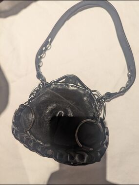 Jamin Puech Black Leather Frame Shoulder Bag with Ring Chain Detail
